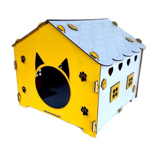 Hobi Renkli Ahşap Kedi Evi-KIRMIZI RENK ürün görseli 1
