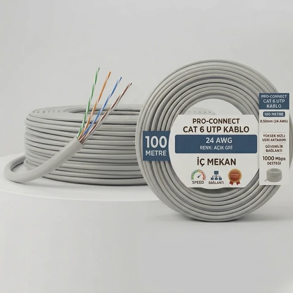 CAT6 U/UTP Ağ Kablosu 100 Metre 24 AWG 1000 Mbps Gigabit Ethernet Metre Baskılı Network Kablo ürün görseli 1