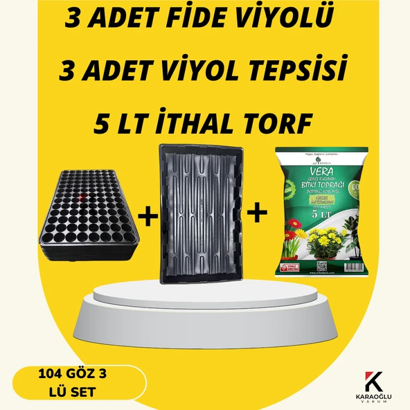 Fide Viyolü +Viyol Tepsisi + Ithal Torf  3 er Adetlik Set Fide Yetiştirme Seti 5 LT Torf Set ürün görseli 1