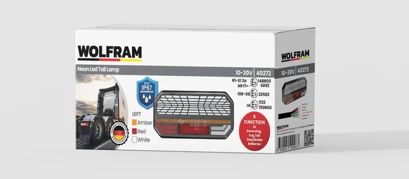 Led 6 Fonksiyonlu Arka Stop Lambası Kırmızı-Amber-Beyaz 10-30V E9 Belgeli Sol - WOLFRAM 40272 ürün görseli 1