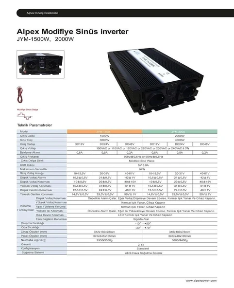 Alpex 1500 Watt 12 Volt Modifiye Sinüs İnverter - Resim 4