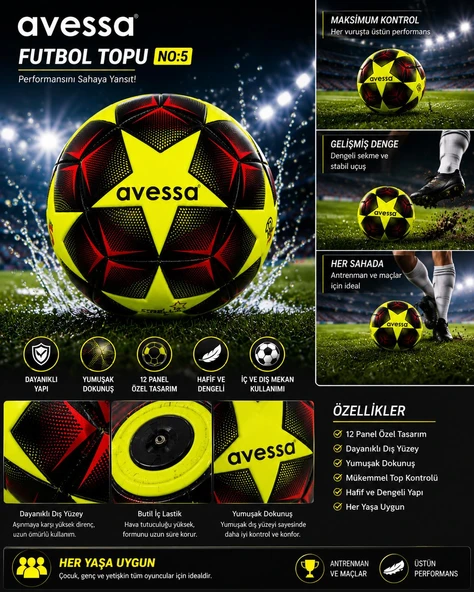 Avessa Estrella Futbol Topu 12 Panel No5 Sarı ürün görseli 1