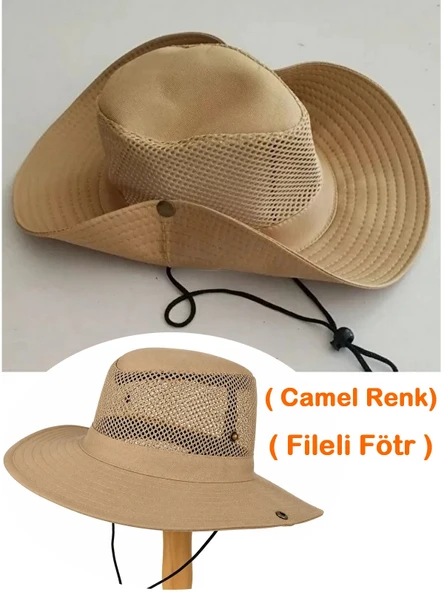 ( Camel Renk) Föter Şapka Snap Düğmeli Yürüyüş Ve Avcılık Panama Şapkası ( Fileli Fötr ) ( Unisex ürün görseli 1