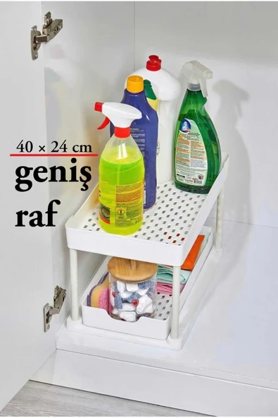 Beyaz 2 Katlı Sürgülü Dolapiçi Mutfak Banyo Dolap Tezgah Altı Evye Altı ürün görseli 1