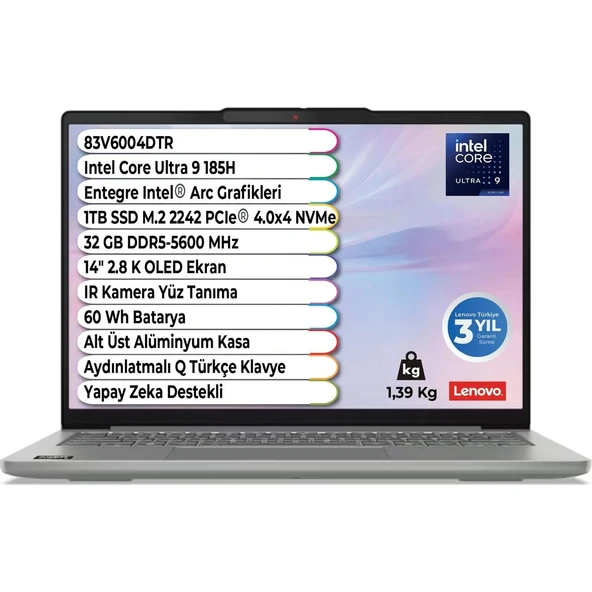 Ideapad Slim 5 14IMH10 Intel Core Ultra 9 185H 2.8 K OLED 32 GB 1 Tb SSD Freedos 14 Inç 83V6004DTR ürün görseli 1
