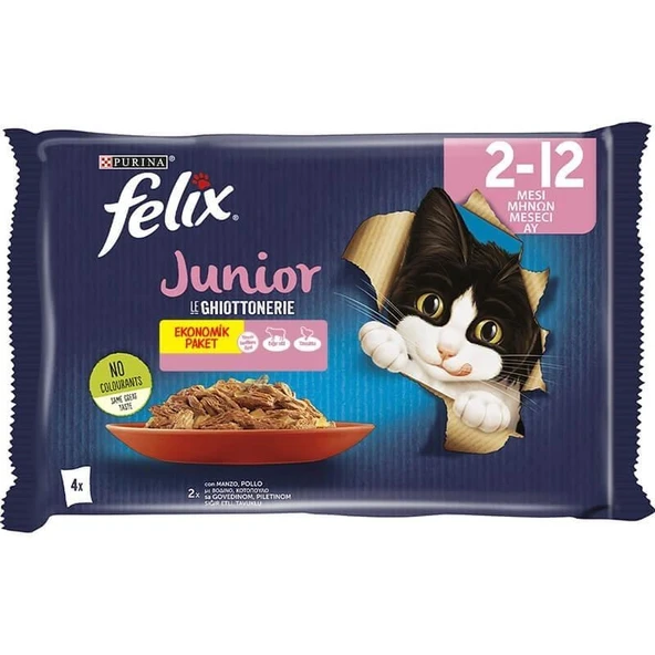 Felix Junior Pouch Tavuklu ve Sığır Etli Kedi Konservesi (4 X 85 gr) ürün görseli 1