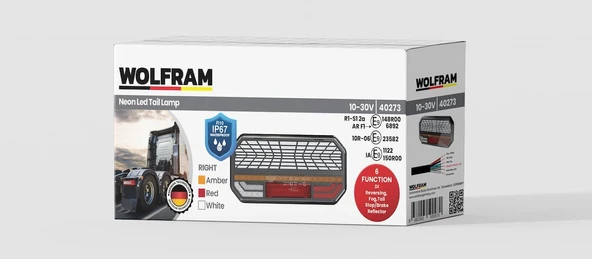 Led 6 Fonksiyonlu Arka Stop Lambası Kırmızı-Amber-Beyaz 10-30V E9 Belgeli Sağ - WOLFRAM 40273 ürün görseli 1