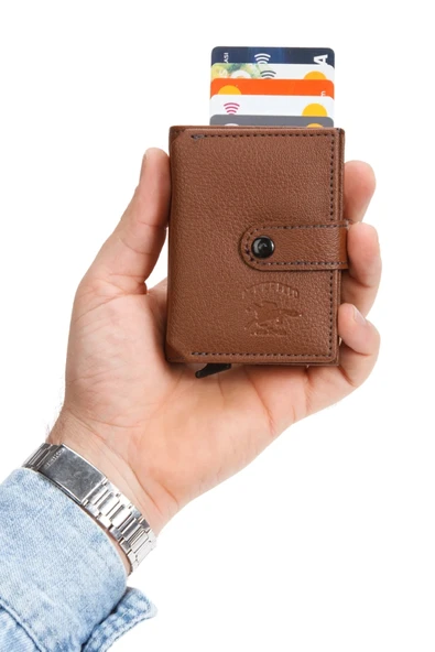 Rfid Özellikli Patlı Mekanizmalı Akordiyon Kartlık Cüzdan Suni Deri - Açık Kahverengi ürün görseli 1