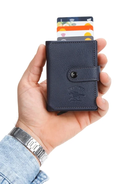 Rfid Özellikli Patlı Mekanizmalı Akordiyon Kartlık Cüzdan Suni Deri - Lacivert ürün görseli 1