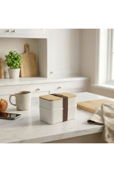 Bambu Kapaklı Kare Saklama Kabı 2'li Lunch Box - 2x500 ml ürün görseli 1