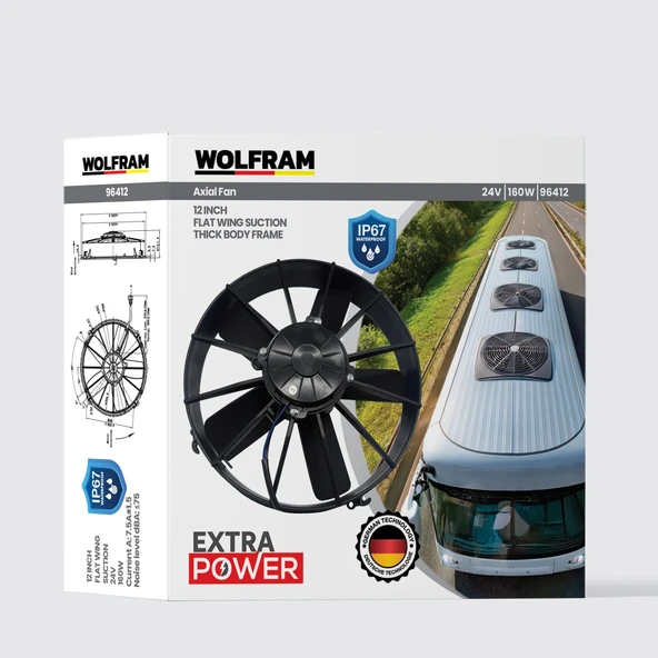 AXİAL FAN 12 İNCH 5 DÜZ KANAT IP67 MİKSER İÇİN KALIN KASNAK WOLFRAM 96412 ürün görseli 1