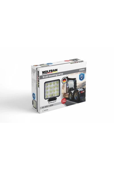 Led Kare Çalışma Lambası 16 Led 10/30V E-Belgeli 48W - WOLFRAM 31909 ürün görseli 1