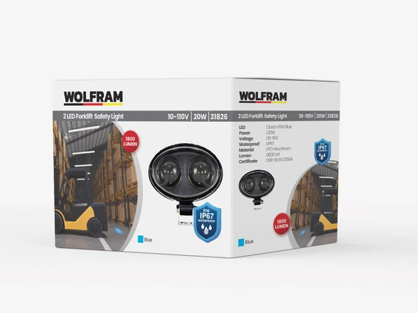 Forklift Mavi Kare Işık Veren Güvenlik Lambası 10/110V E-Belgeli 20W - WOLFRAM 31826 ürün görseli 1