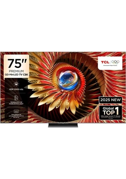 TCL 75C8K 75'' 189 Ekran Uydu Alıcılı 4K Ultra HD Google QD MiniLED TV ürün görseli 1