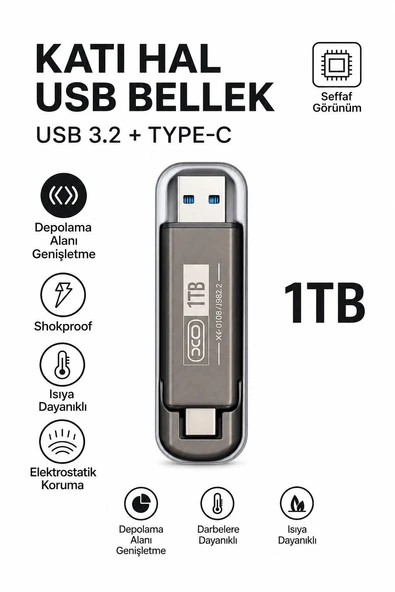 1 TB Katı Hal USB Bellek USB 3.2 + Type-C Çift Girişli Taşınabilir Flash Bellek Telefonda Bilgisayara Aktarma Yüksek Hızlı Dayanıklı ve Çok Korumalı SSD Korumalı Darbeye Dayanıklı Anti ürün görseli 1