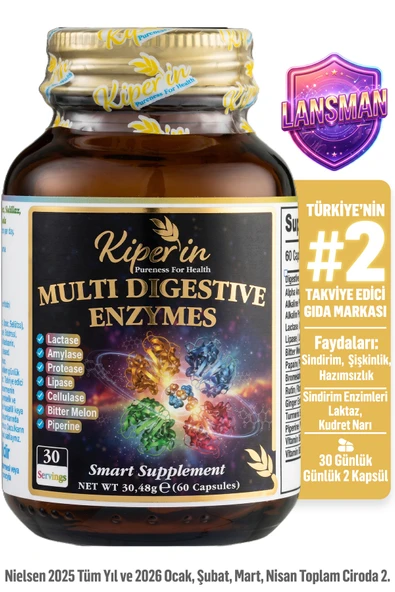 Multi Digestive Enzymes | Şişkinlik ve Hazımsızlık Destek | Laktoz & Gluten İntolerans | 60 Kapsül ürün görseli 1