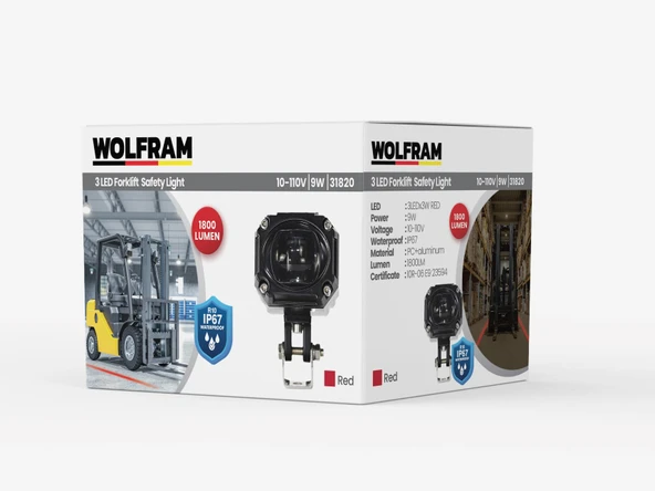 Kare Forklift Çalışma Lambası Kırmızı E Belgeli - WOLFRAM 31820 ürün görseli 1