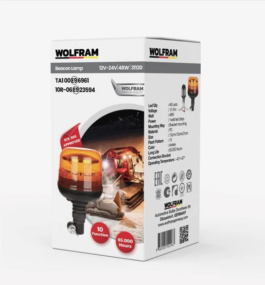 Led Tepe Döner İkaz Lambası Körük Bağlantılı 10 Fonksiyon 12/24V E-Belgeli 48W - WOLFRAM 31120 ürün görseli 1