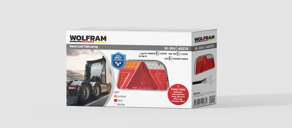 Led 7 Fonksiyonlu Arka Stop Lambası Kırmızı-Amber-Beyaz 10-30V E9 Belgeli Sol - WOLFRAM 40270 ürün görseli 1