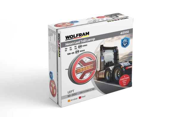 Led Yuvarlak 3 Fonksiyonlu Stop-Sinyal-Park Lambası 10-30V E9 Belgeli Sol - WOLFRAM 40100 ürün görseli 1