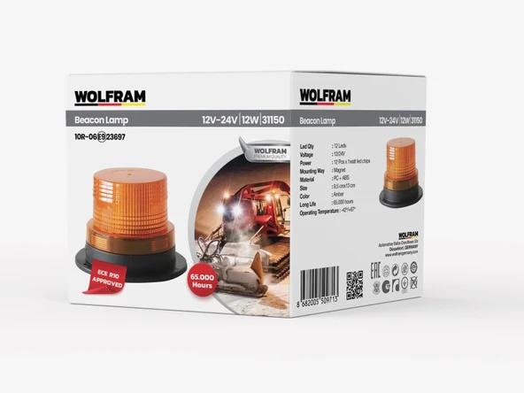 Led Tepe Döner İkaz Lambası 1 Fonksiyon 12V/24V E-Belgeli 12W - WOLFRAM 31150 ürün görseli 1