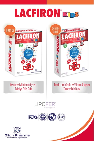 Lacfiron Kids Demir & Laktoferrin Çiğneme Tableti Ve Lacfiron Kids 30 ml Damla Çocuk Vitamin Seti ürün görseli 1