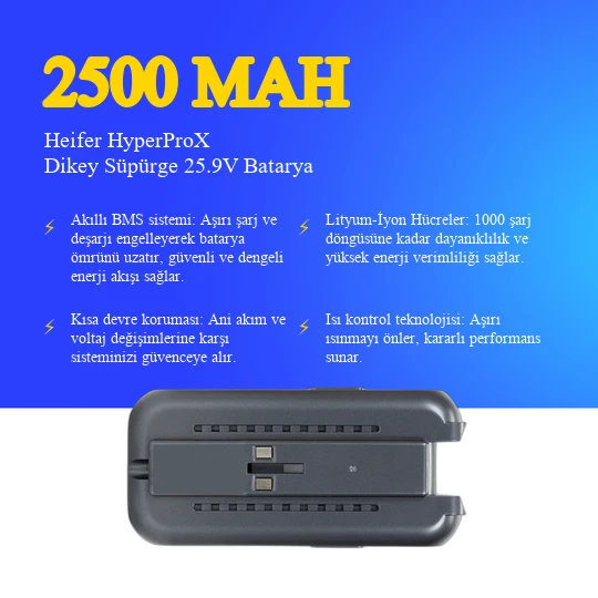 Heifer HyperProX Dikey Süpürge 2500 mAh Batarya - Resim 3