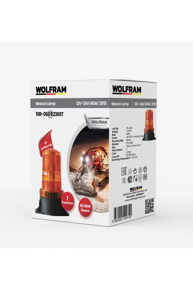 Led Tepe Döner İkaz Lambası 7 Fonksiyon 12V/24V E-Belgeli 40W - WOLFRAM 31151 ürün görseli 1