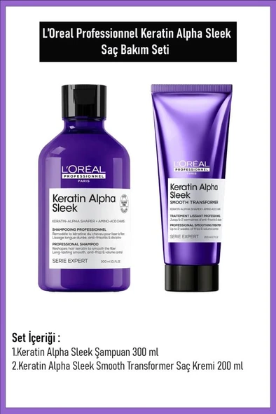 Loreal Professionnel Keratin Alpha Sleek Saç Bakım 2 Li Set 300 ML ürün görseli 1