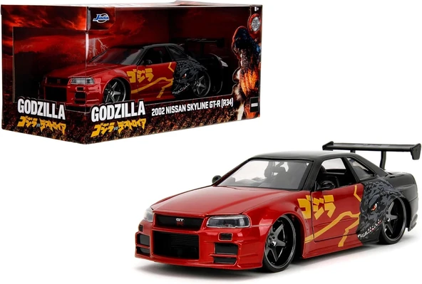 Jada 1/24 2002 Nissan Skyline GT-R (R34) RHD (Right Hand Drive) Red Metallic and Black Godzilla ürün görseli 1
