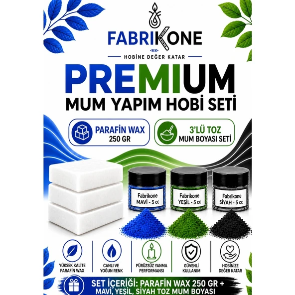 Premium Mum Yapım Hobi Seti - Parafin Wax 250 gr - 3'lü Toz Mum Boyası Seti - Mavi, Yeşil, Siyah BKFABPW2503MYS ürün görseli 1
