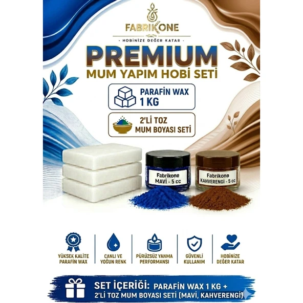 Premium Mum Yapım Hobi Seti - Parafin Wax 1 kg - 2'li Toz Mum Boyası Seti - Mavi, Kahverengi BKFABPW1KG2MKH ürün görseli 1