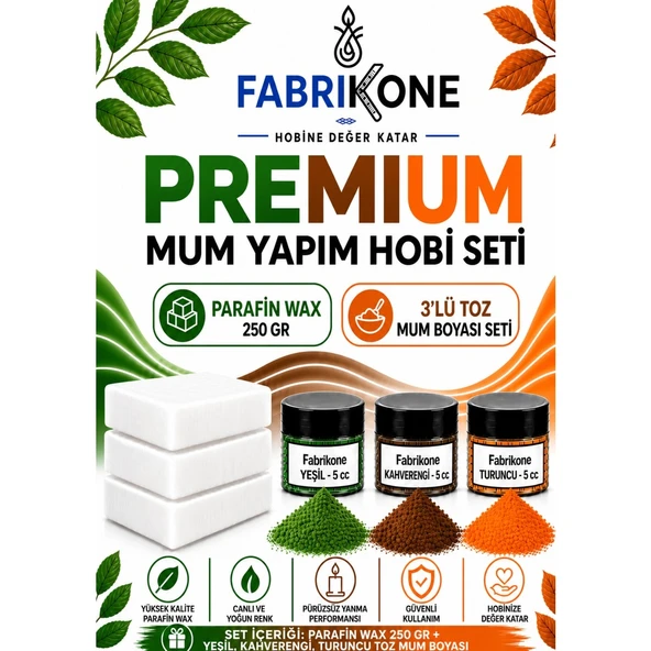 Premium Mum Yapım Hobi Seti - Parafin Wax 250 gr - 3'lü Toz Mum Boyası Seti - Yeşil, Kahverengi, Turuncu BKFABPW2503YKHT ürün görseli 1