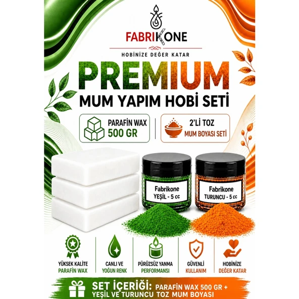 Premium Mum Yapım Hobi Seti - Parafin Wax 500 gr - 2'li Toz Mum Boyası Seti - Yeşil, Turuncu BKFABPW5002YT ürün görseli 1