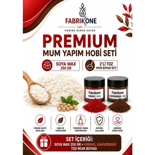 Premium Mum Yapım Hobi Seti - Soya Wax 250 gr - 2'li Toz Mum Boyası Seti - Kırmızı, Kahverengi BKFABSW2502KKH ürün görseli 1