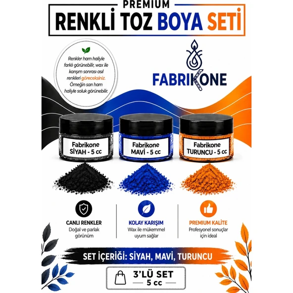 3'lü Set Premium Parafin Soya Wax Toz Mum Boyası Hobi Seti - 5 cc (Siyah, Mavi, Turuncu) BKFAB3SMT5G ürün görseli 1