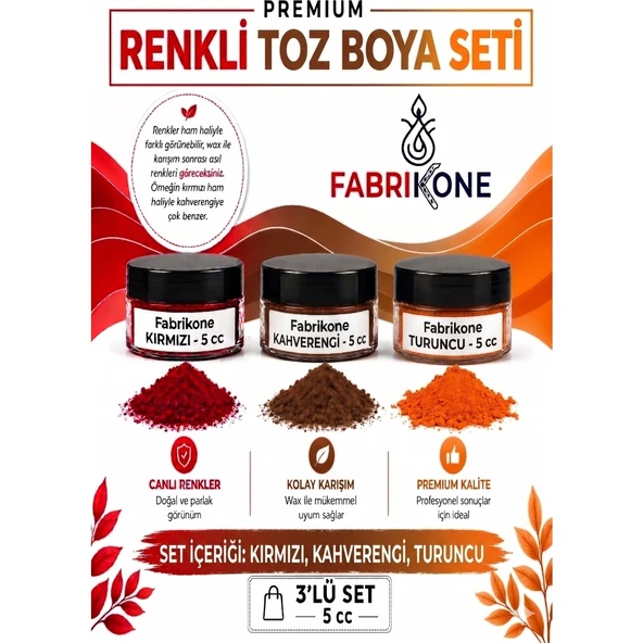 3'lü Set Premium Parafin Soya Wax Toz Mum Boyası Hobi Seti - 5 cc (Kırmızı, Kahverengi, Turuncu) BKFAB3KKHT5G ürün görseli 1