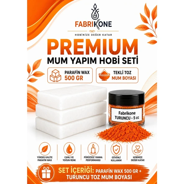 Premium Mum Yapım Hobi Seti - Parafin Wax 500 gr - Tekli Toz Mum Boyası - Turuncu BKFABPW5001T ürün görseli 1