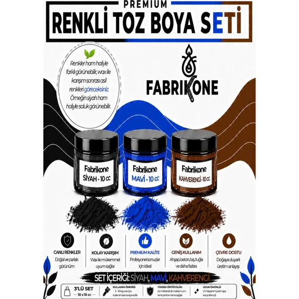 3'lü Set Premium Parafin Soya Wax Toz Mum Boyası Hobi Seti - 10 cc (Siyah, Mavi, Kahverengi) BKFAB3SMKH10G ürün görseli 1
