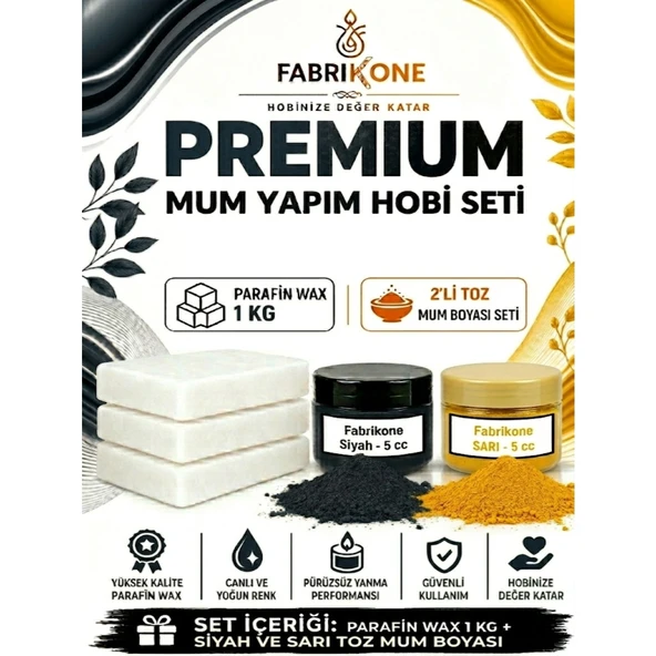 Premium Mum Yapım Hobi Seti - Parafin Wax 1 kg - 2'li Toz Mum Boyası Seti - Siyah, Sarı BKFABPW1KG2SSR ürün görseli 1