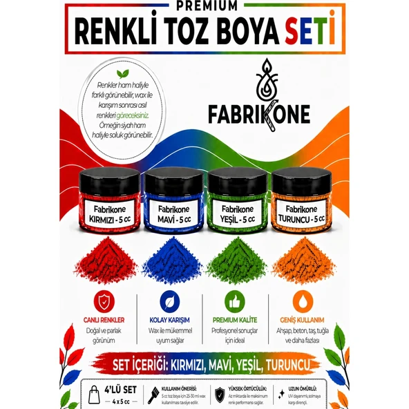 4'lü Set Premium Parafin Soya Wax Toz Mum Boyası Hobi Seti - 5 cc (Kırmızı, Mavi, Yeşil, Turuncu) BKFAB4KMYT5G ürün görseli 1