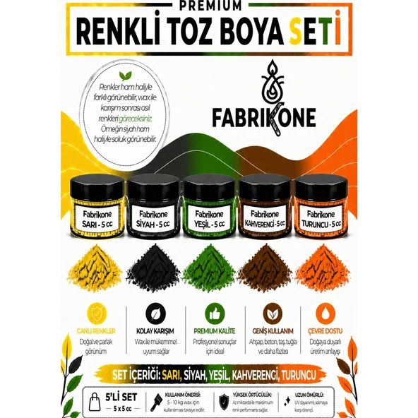5'li Set Premium Parafin Soya Wax Toz Mum Boyası Hobi Seti - 5 cc (Sarı, Siyah, Yeşil, Kahverengi, Turuncu) BKFAB5SRSYKHT5G ürün görseli 1