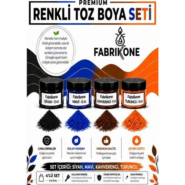 4'lü Set Premium Parafin Soya Wax Toz Mum Boyası Hobi Seti - 5 cc (Siyah, Mavi, Kahverengi, Turuncu) BKFAB4SMKHT5G ürün görseli 1