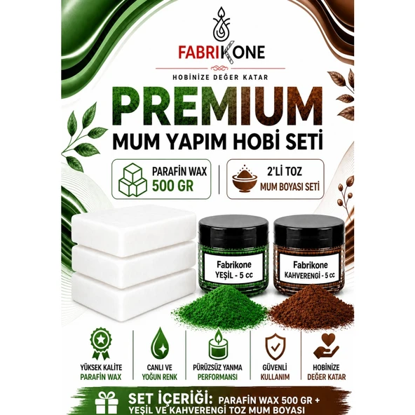 Premium Mum Yapım Hobi Seti - Parafin Wax 500 gr - 2'li Toz Mum Boyası Seti - Yeşil, Kahverengi BKFABPW5002YKH ürün görseli 1