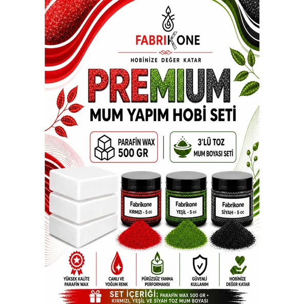 Premium Mum Yapım Hobi Seti - Parafin Wax 500 gr - 3'lü Toz Mum Boyası Seti - Kırmızı, Yeşil, Siyah BKFABPW5003KYS ürün görseli 1