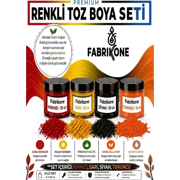 Toz Mum Boyası Seti 10 cc 4’lü – Soya & Parafin Wax Için – Kırmızı, Sarı, Siyah, Turuncu BKFAB4KSRST10G ürün görseli 1