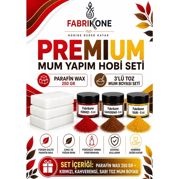 Premium Mum Yapım Hobi Seti - Parafin Wax 250 gr - 3'lü Toz Mum Boyası Seti - Kırmızı, Kahverengi, Sarı BKFABPW2503KKHSR ürün görseli 1