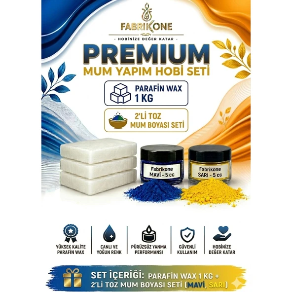Premium Mum Yapım Hobi Seti - Parafin Wax 1 kg - 2'li Toz Mum Boyası Seti - Mavi, Sarı BKFABPW1KG2MSR ürün görseli 1
