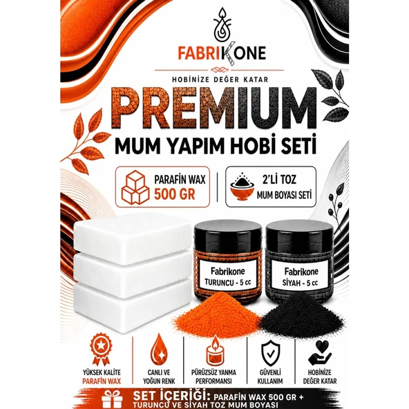 Premium Mum Yapım Hobi Seti - Parafin Wax 500 gr - 2'li Toz Mum Boyası Seti - Turuncu, Siyah BKFABPW5002TS ürün görseli 1