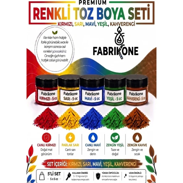 5'li Set Premium Parafin Soya Wax Toz Mum Boyası Hobi Seti - 5 cc (Kırmızı, Sarı, Mavi, Yeşil, Kahverengi) BKFAB5KSRMYKH5G ürün görseli 1